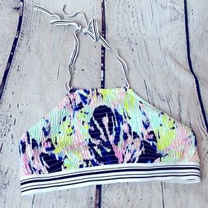 Victoria’s Secret Blue Green Pink Smocked Halter Style Swimsuit Top Size Small